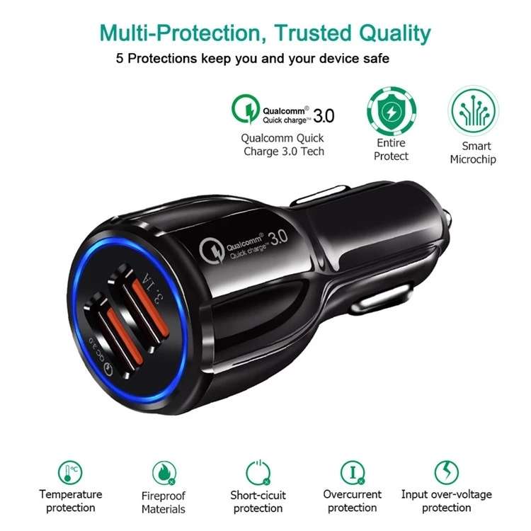 Qc3.0 Dual USB 6A Vehicle Fast Charger / Mobile Phone Tablet Fast Charging(White)