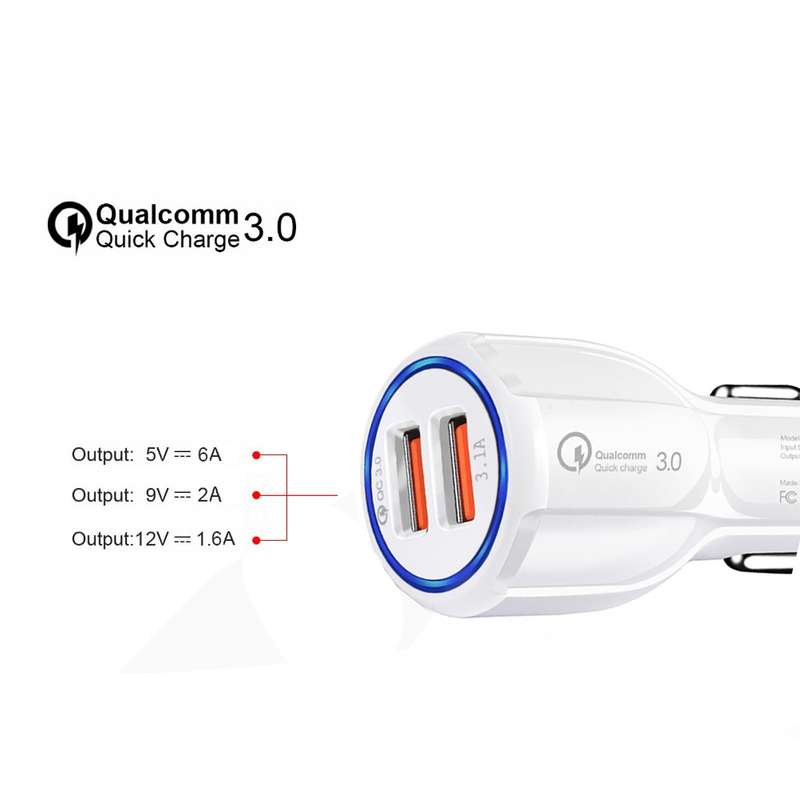 Qc3.0 Dual USB 6A Vehicle Fast Charger / Mobile Phone Tablet Fast Charging(White)