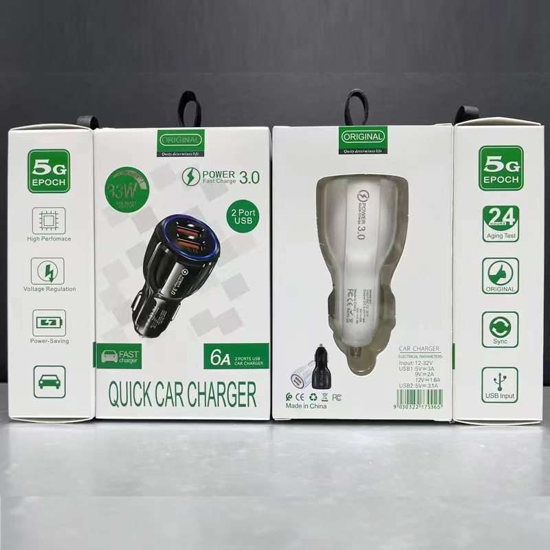 Qc3.0 Dual USB Car Charger + 8 Pin Fast Charging Line Car Charging Kit(Black)