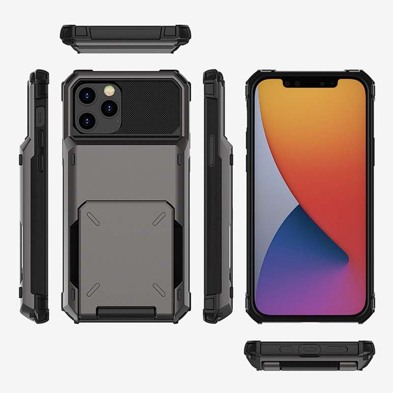 For iPhone 12 mini Scratch-Resistant Shockproof Heavy Duty Rugged Armor Protective Case with Card Sl