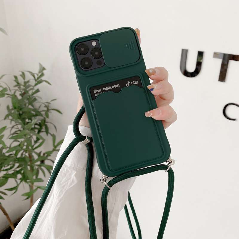 For iPhone 11 Sliding Camera Cover Design TPU Protective Case With Card Slot & Neck Lanyard (Purple)
