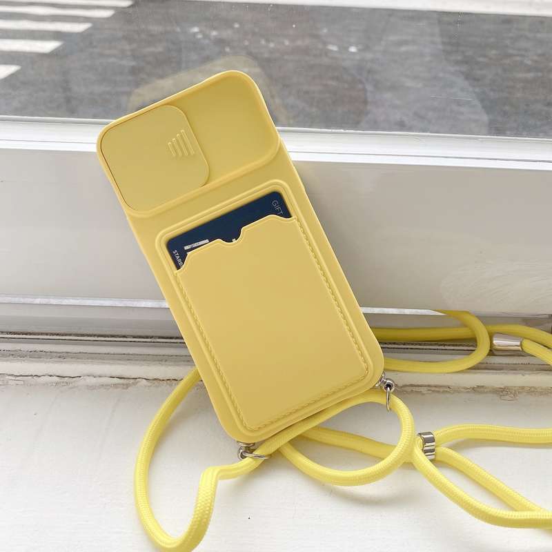 For iPhone 11 Sliding Camera Cover Design TPU Protective Case With Card Slot & Neck Lanyard (Purple)
