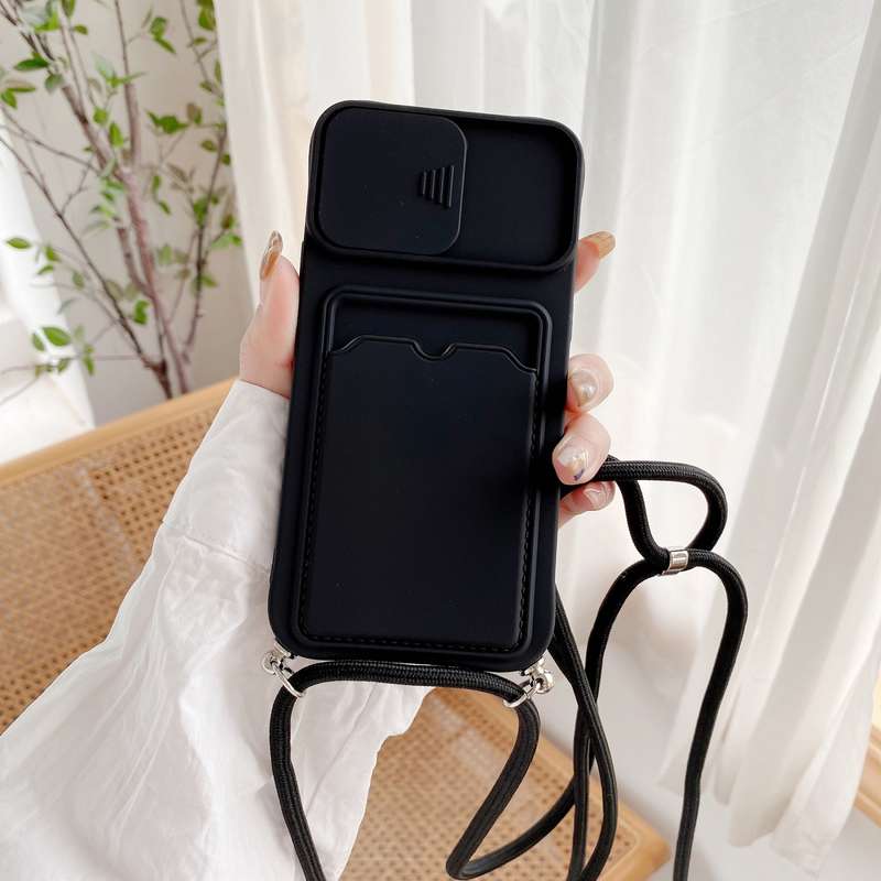 For iPhone 11 Sliding Camera Cover Design TPU Protective Case With Card Slot & Neck Lanyard (Purple)