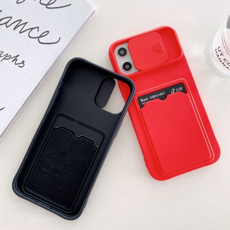 For iPhone 12 mini Sliding Camera Cover Design TPU Protective Case With Card Slot & Neck Lanyard(Pur