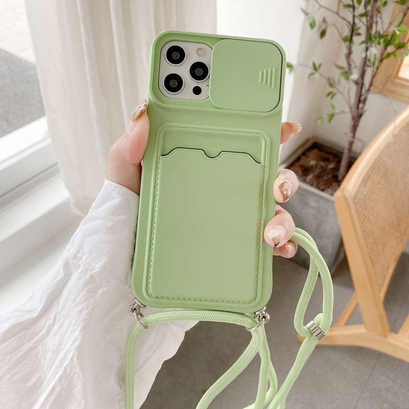 For iPhone 12 / 12 Pro Sliding Camera Cover Design TPU Protective Case With Card Slot & Neck Lanyard