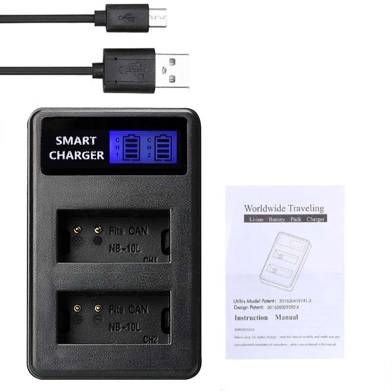 For Canon NB-10L Battery Smart LCD Display USB Dual-Channel Charger
