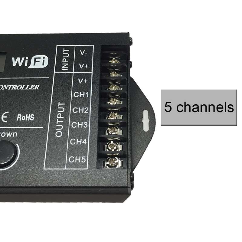 TC421 20A WiFi Programmable 5CH RGB LED Time Controller for Aquarium, Fish Tank, Plant Growth, DC 12