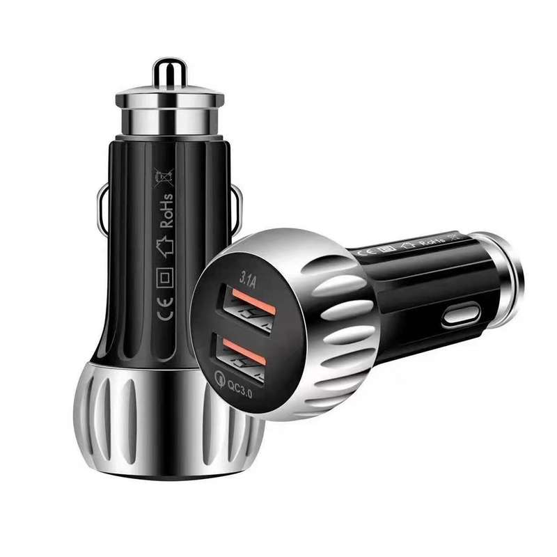 YSY-310QC18W QC3.0 Dual Port USB Car Charger + 3A USB to Micro USB Data Cable, Cable Length: 1m(Blac