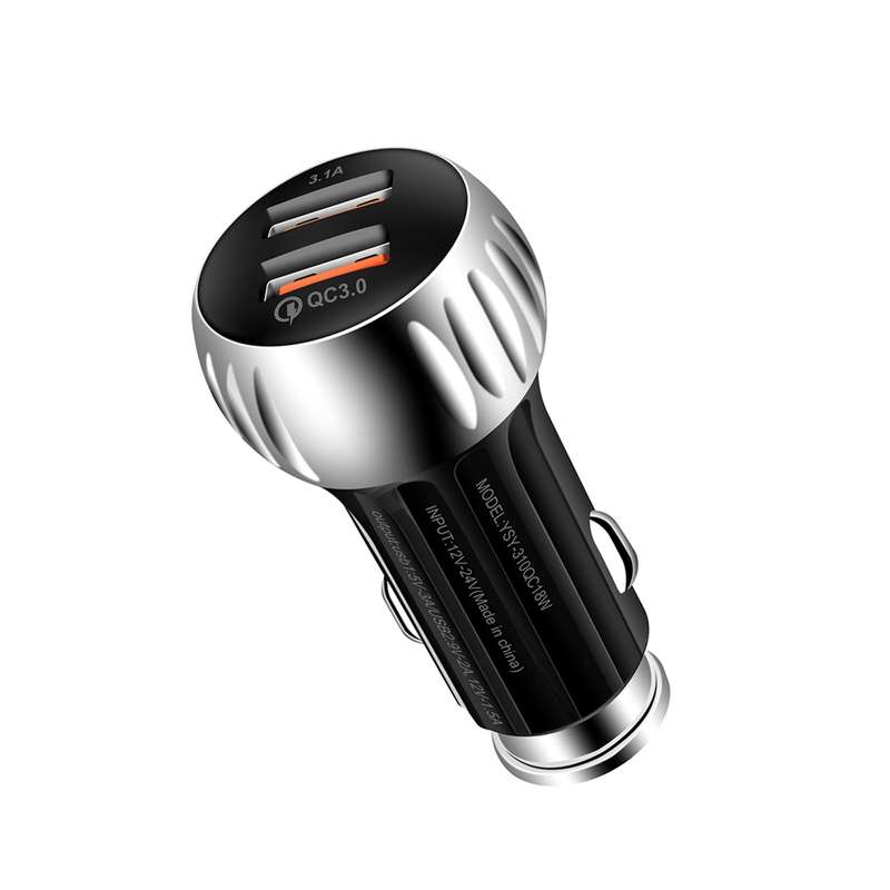 YSY-310QC18W QC3.0 Dual Port USB Car Charger + 3A USB to Micro USB Data Cable, Cable Length: 1m(Blac