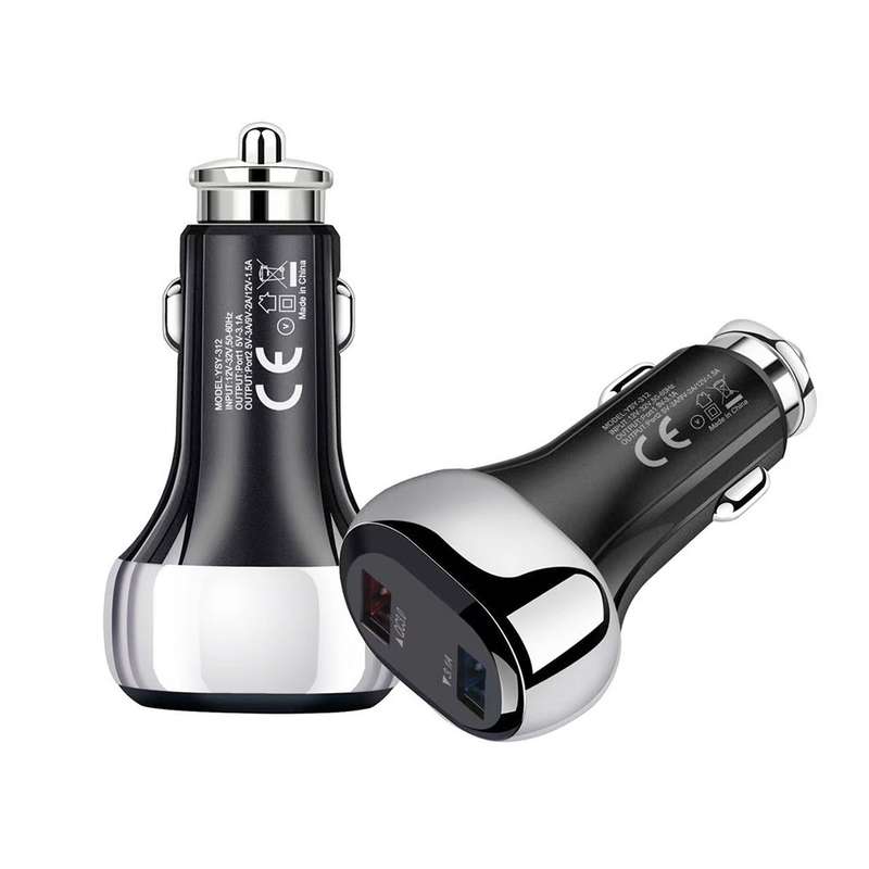 YSY-312 2 in 1 18W Portable QC3.0 Dual USB Car Charger + 1m 3A USB to Micro USB Data Cable Set(Black