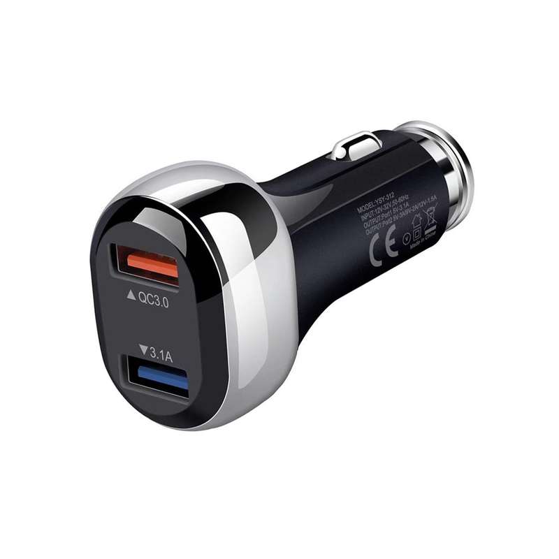 YSY-312 2 in 1 18W Portable QC3.0 Dual USB Car Charger + 1m 3A USB to USB-C / Type-C Data Cable Set(