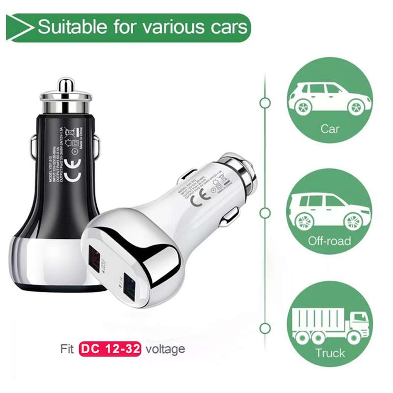 YSY-312 2 in 1 18W Portable QC3.0 Dual USB Car Charger + 1m 3A USB to USB-C / Type-C Data Cable Set(