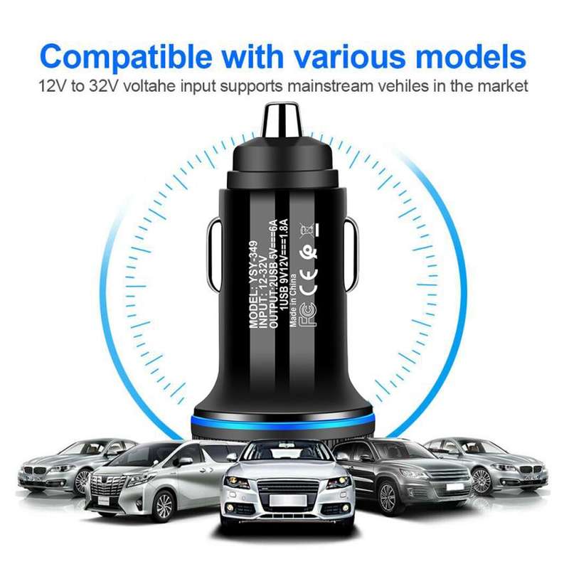 YSY-349 QC3.0 Dual Port USB Car Charger + 3A USB to USB-C / Type-C Data Cable, Length: 1m(White)