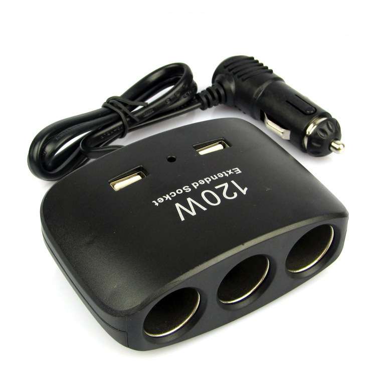 120W Car Cigarette Lighter Adapter, 3-Socket Cigarette Lighter Splitter with Dual USB Car Charger fo