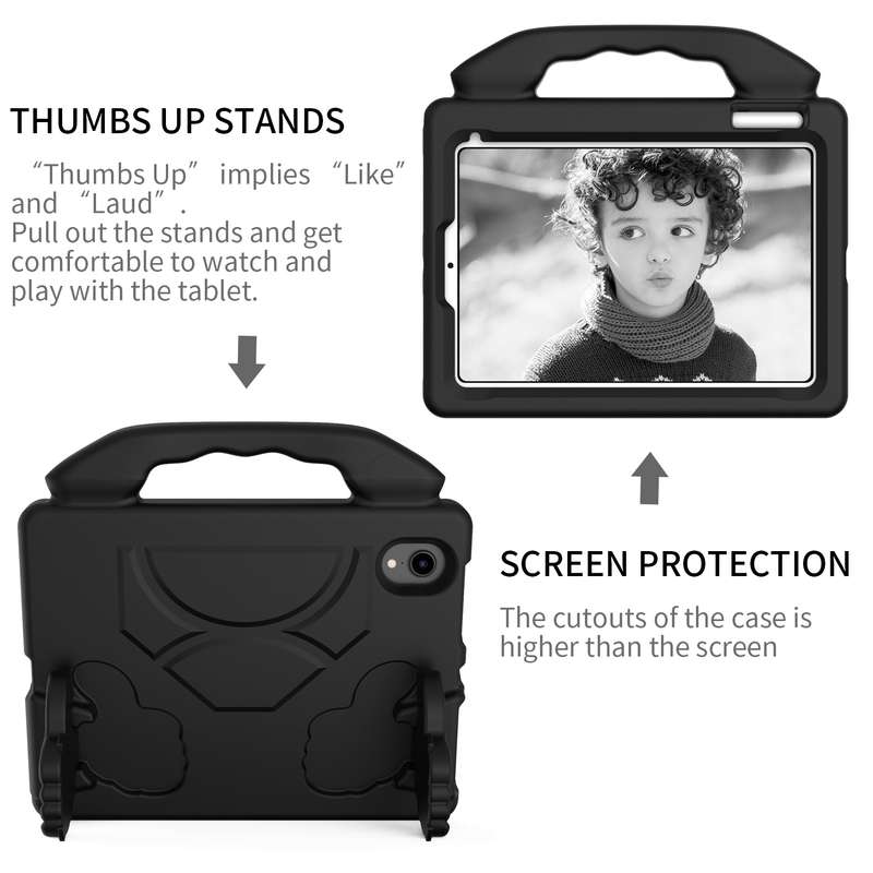 For iPad mini 6 / mini 2024 Children EVA Shockproof Tablet Case with Thumb Bracket(Black)