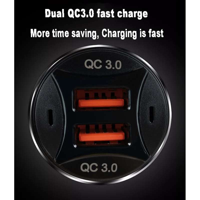 TE-092 36W Dual QC3.0 USB Fast Car Charger + USB to Micro USB Data Cable Set(Black)