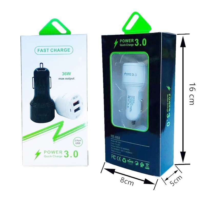 TE-092 36W Dual QC3.0 USB Fast Car Charger + USB to Micro USB Data Cable Set(Black)