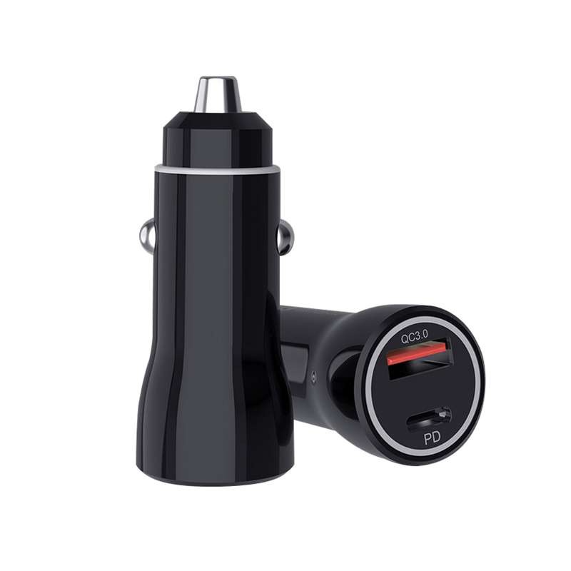 P21 PD 20W USB-C / Type-C + QC3.0 18W USB Fast Car Charger with USB to 8 Pin Data Cable Set(Black)