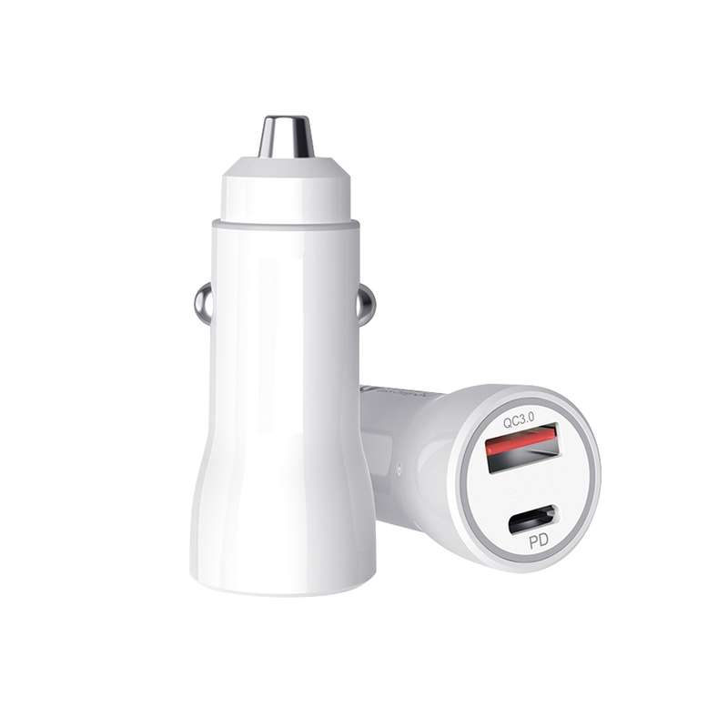 P21 PD 20W USB-C / Type-C + QC3.0 18W USB Fast Car Charger with USB to 8 Pin Data Cable Set(White)