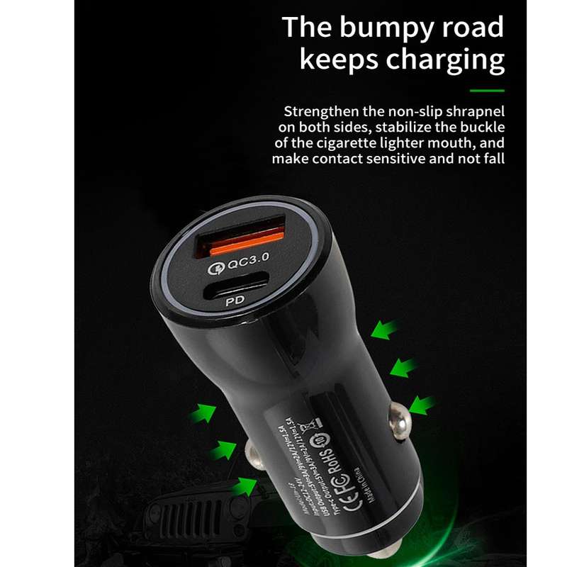 P21 PD 20W USB-C / Type-C + QC3.0 18W USB Fast Car Charger with USB-C / Type-C to 8 Pin Data Cable S