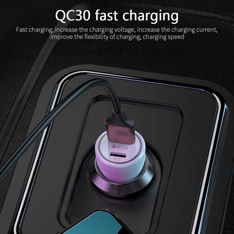 P21 PD 20W USB-C / Type-C + QC3.0 18W USB Fast Car Charger with USB-C / Type-C to 8 Pin Data Cable S