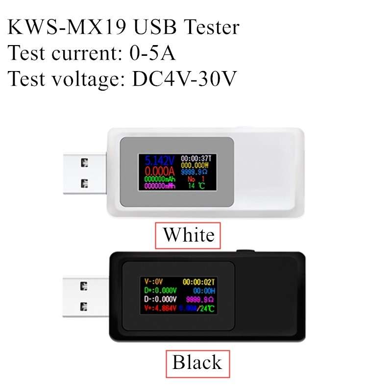 Keweisi KWS-MX19 USB Tester DC 4V-30V 0-5A Current Voltage Detector(Black)
