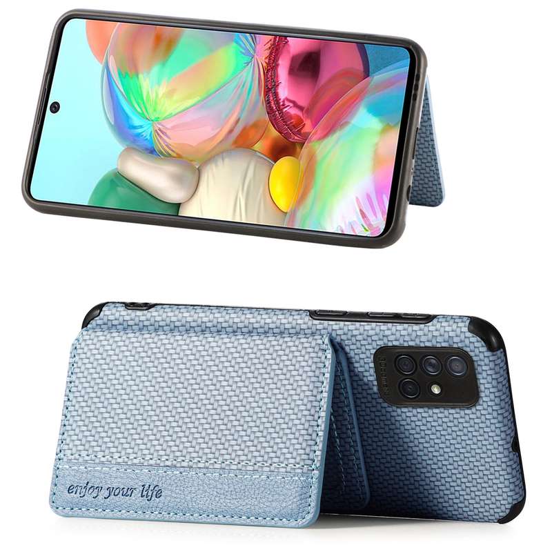 For Samsung Galaxy A71 5G Carbon Fiber Magnetic Card Bag TPU+PU Shockproof Back Cover Case with Hold