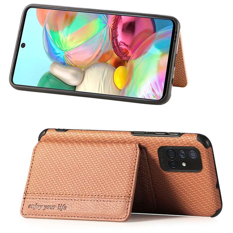 For Samsung Galaxy A71 5G Carbon Fiber Magnetic Card Bag TPU+PU Shockproof Back Cover Case with Hold