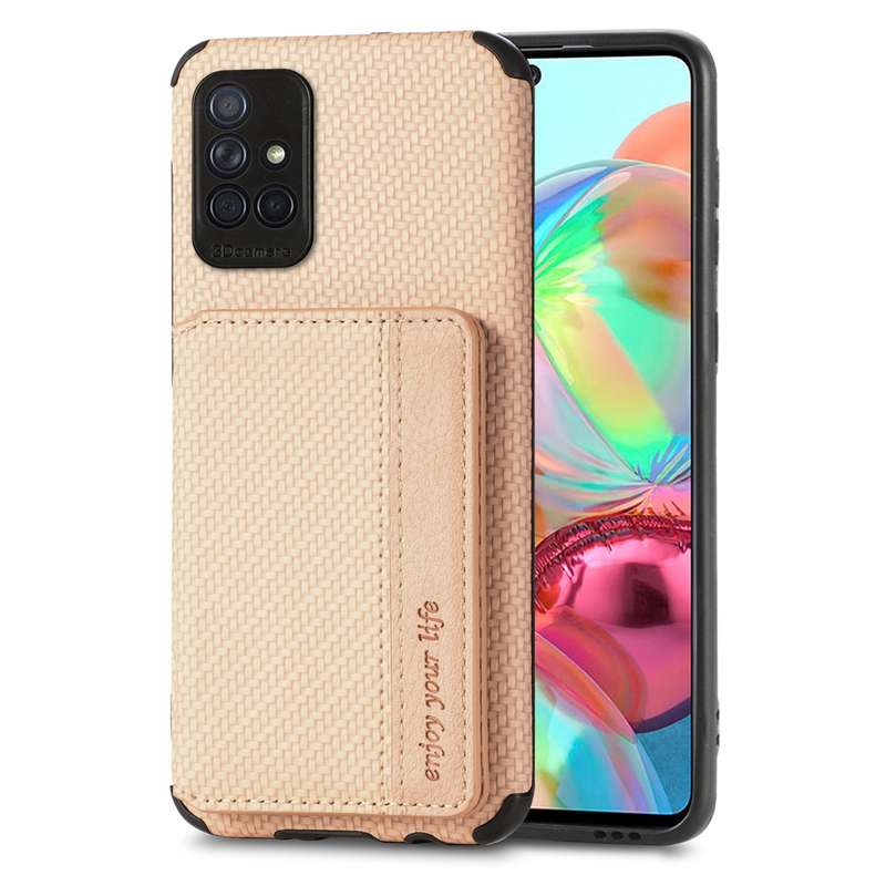 For Samsung Galaxy A71 5G Carbon Fiber Magnetic Card Bag TPU+PU Shockproof Back Cover Case with Hold