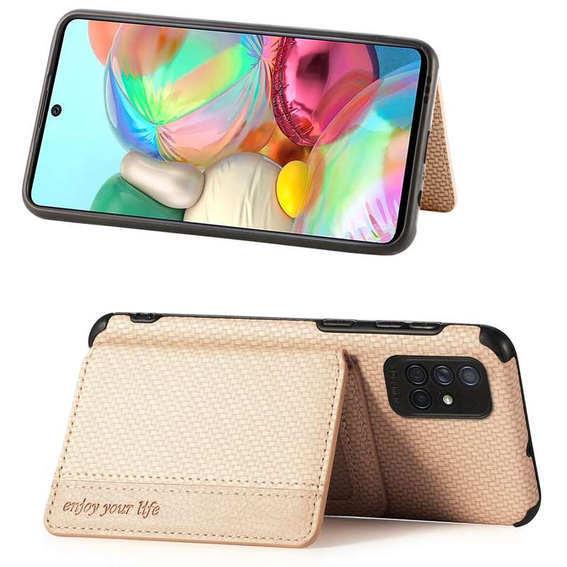 For Samsung Galaxy A71 5G Carbon Fiber Magnetic Card Bag TPU+PU Shockproof Back Cover Case with Hold