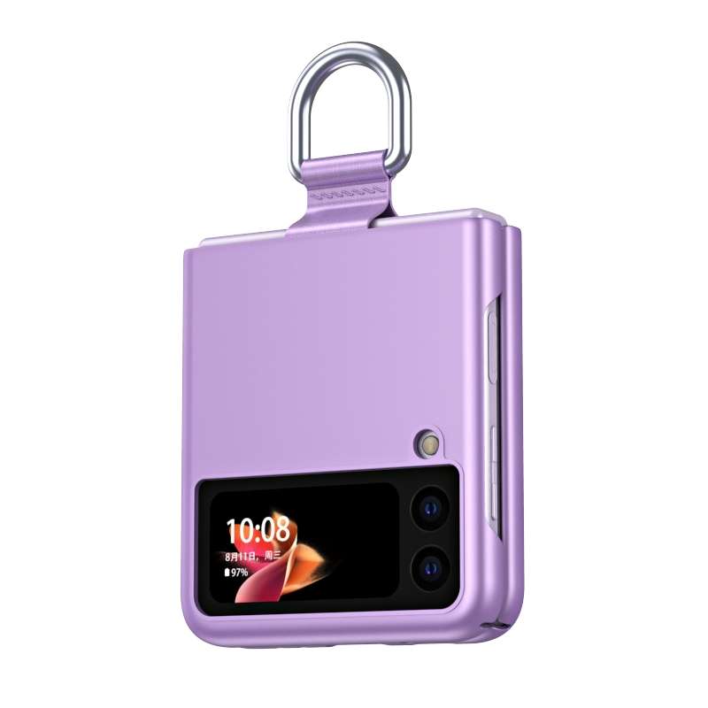 For Samsung Galaxy Z Flip3 5G Skin Feel Folding Phone Case with Drawstring Key Chain(Black)