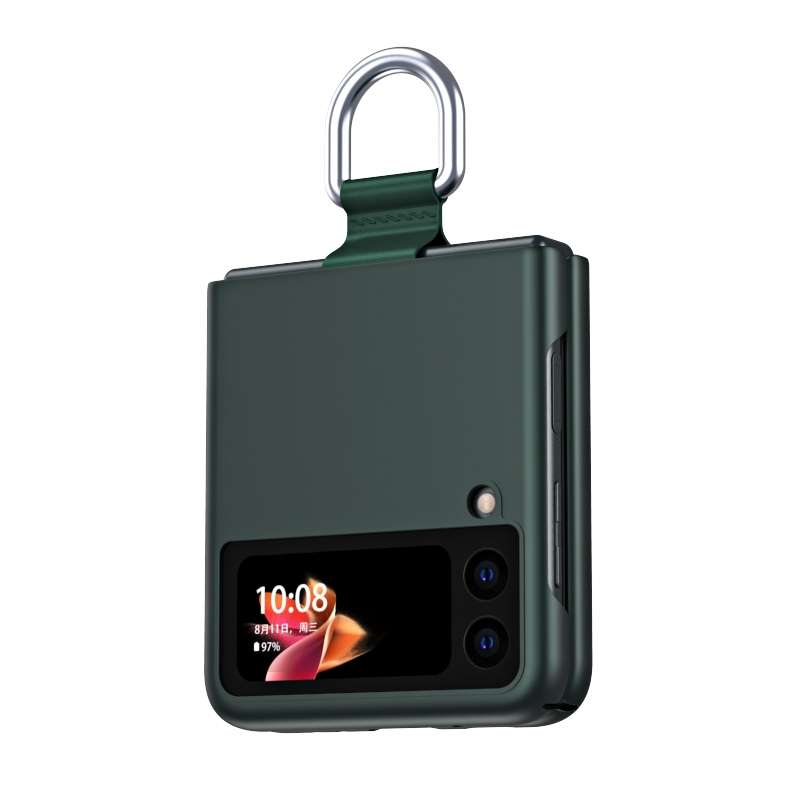For Samsung Galaxy Z Flip3 5G Skin Feel Folding Phone Case with Drawstring Key Chain(Black)