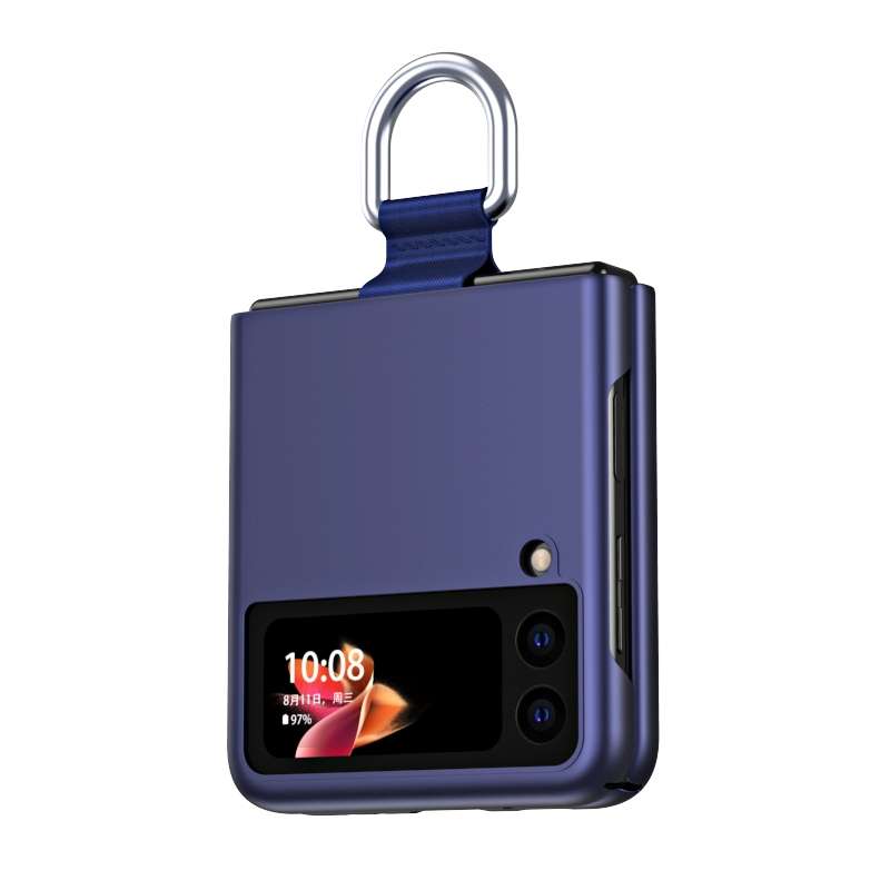 For Samsung Galaxy Z Flip3 5G Skin Feel Folding Phone Case with Drawstring Key Chain(Black)