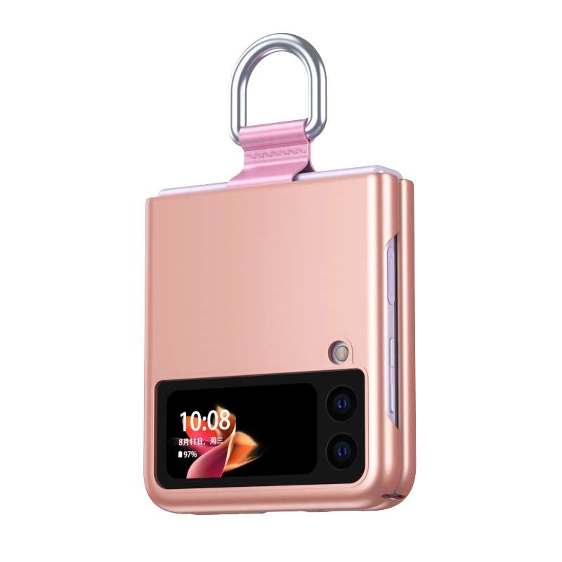For Samsung Galaxy Z Flip3 5G Skin Feel Folding Phone Case with Drawstring Key Chain(Black)