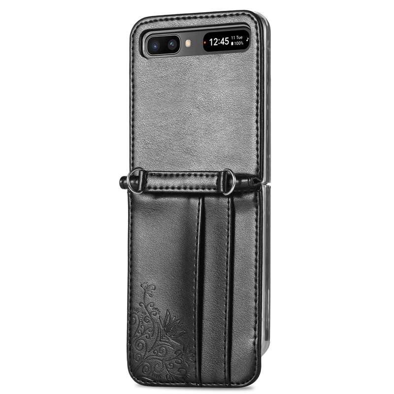 For Samsung Galaxy Z Flip 5G Diagonal Lanyard Embossed Card Phone Case(Pink)