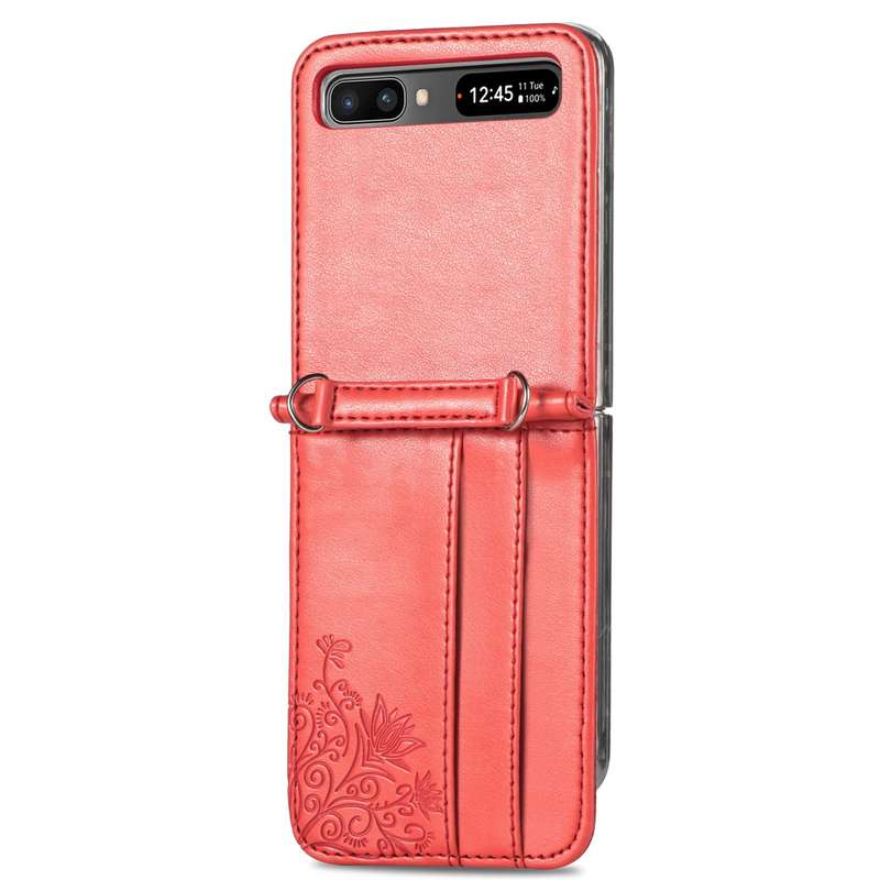 For Samsung Galaxy Z Flip 5G Diagonal Lanyard Embossed Card Phone Case(Pink)