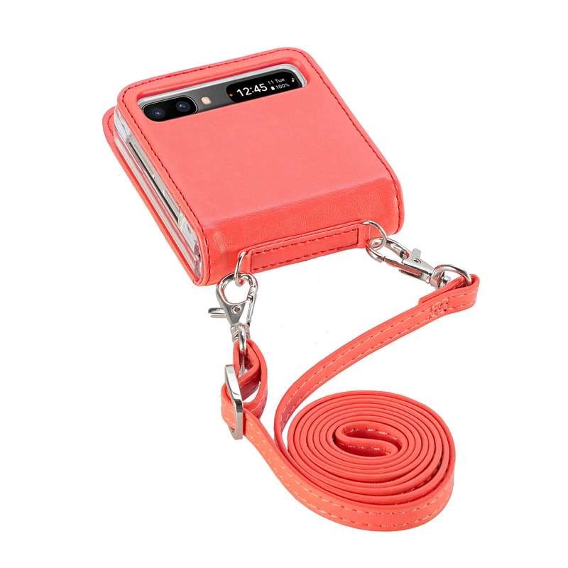 For Samsung Galaxy Z Flip 5G Diagonal Lanyard Embossed Card Phone Case(Pink)