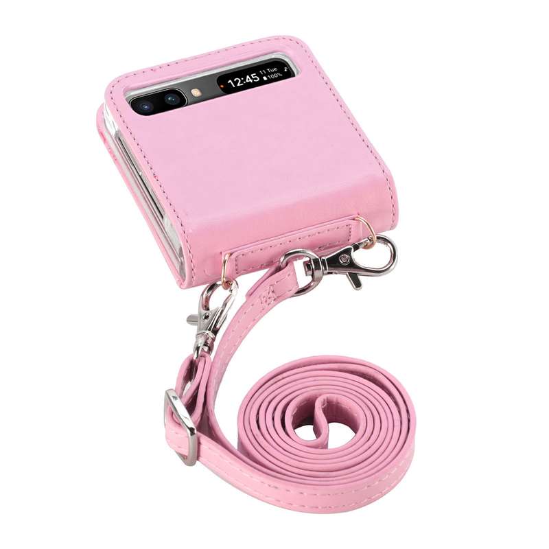 For Samsung Galaxy Z Flip 5G Diagonal Lanyard Embossed Card Phone Case(Pink)