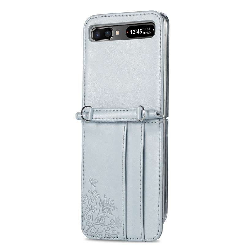 For Samsung Galaxy Z Flip 5G Diagonal Lanyard Embossed Card Phone Case(Pink)