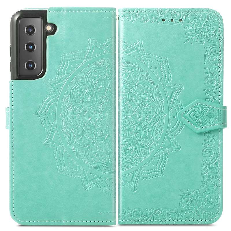 For Samsung Galaxy S22 5G Mandala Flower Embossed Horizontal Flip Leather Case with Holder & Card Sl