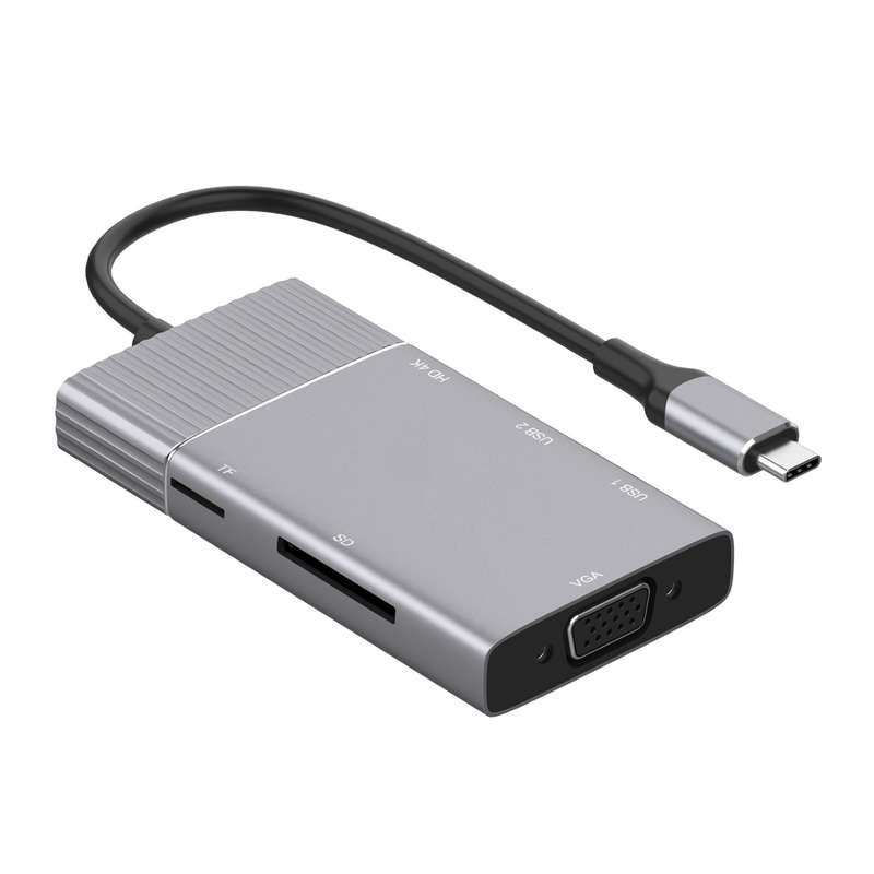 8 in 1 Type-C to HDMI + Type-C + USB x 2 + VGA + SD + TF + 3.5mm HUB Adapter