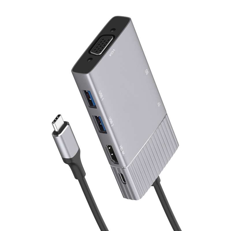 8 in 1 Type-C to HDMI + Type-C + USB x 2 + VGA + SD + TF + 3.5mm HUB Adapter