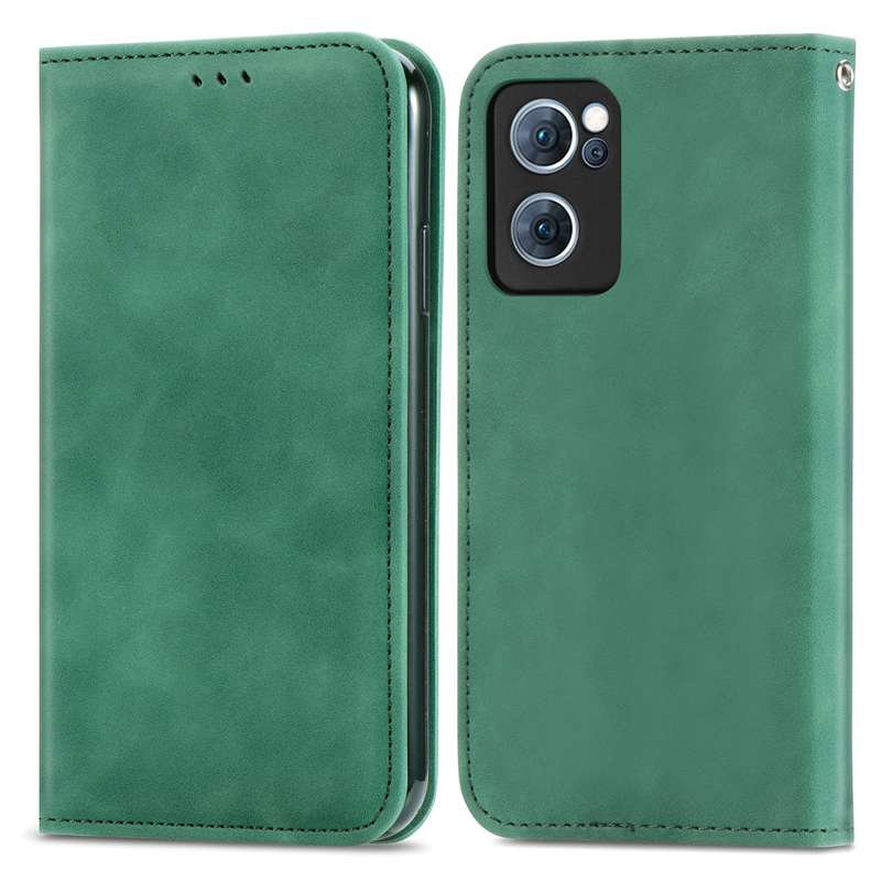 For OPPO Reno7 5G Retro Skin Feel Magnetic Flip Leather Case(Green)