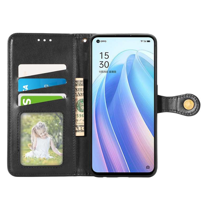 For OPPO Reno7 5G Solid Color Leather Buckle Phone Case(Blue)
