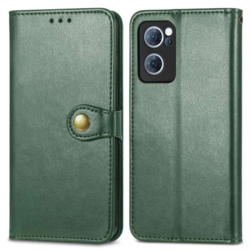 For OPPO Reno7 5G Solid Color Leather Buckle Phone Case(Blue)