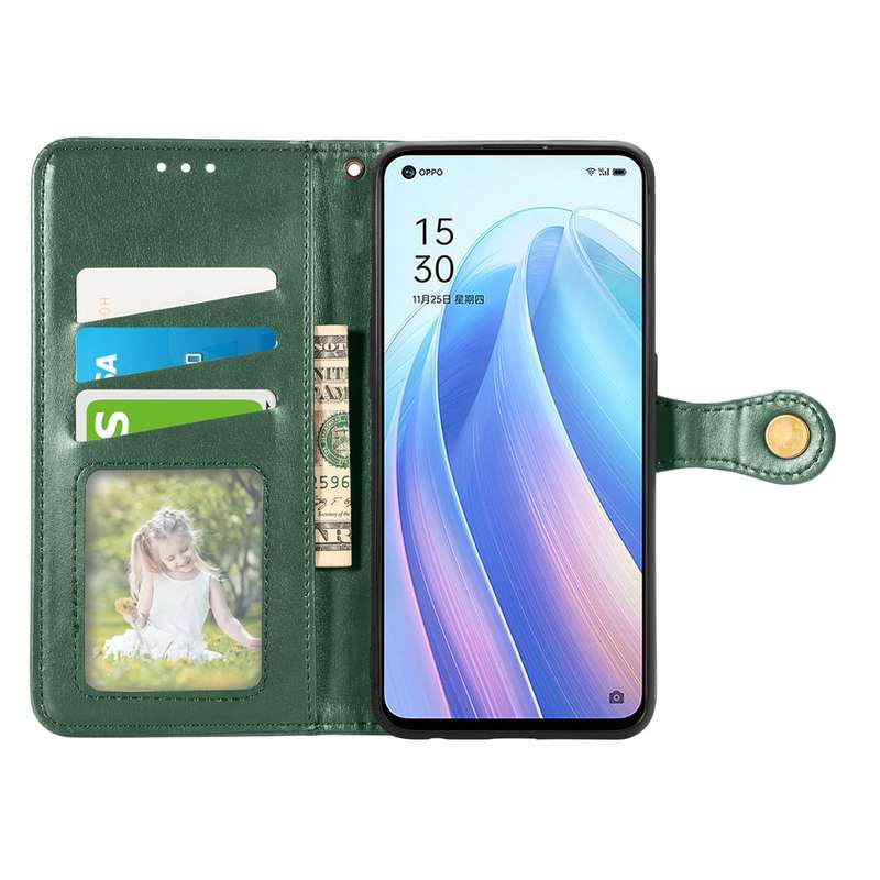 For OPPO Reno7 5G Solid Color Leather Buckle Phone Case(Blue)