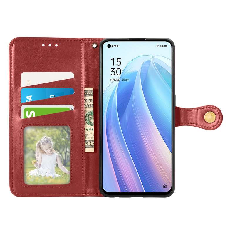 For OPPO Reno7 5G Solid Color Leather Buckle Phone Case(Blue)