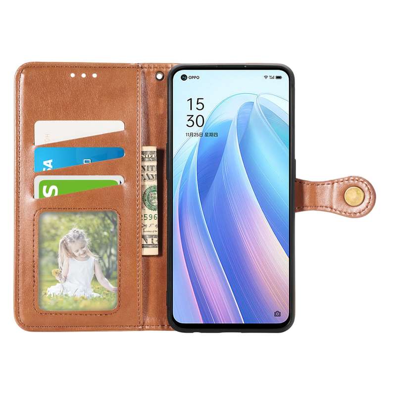 For OPPO Reno7 5G Solid Color Leather Buckle Phone Case(Blue)