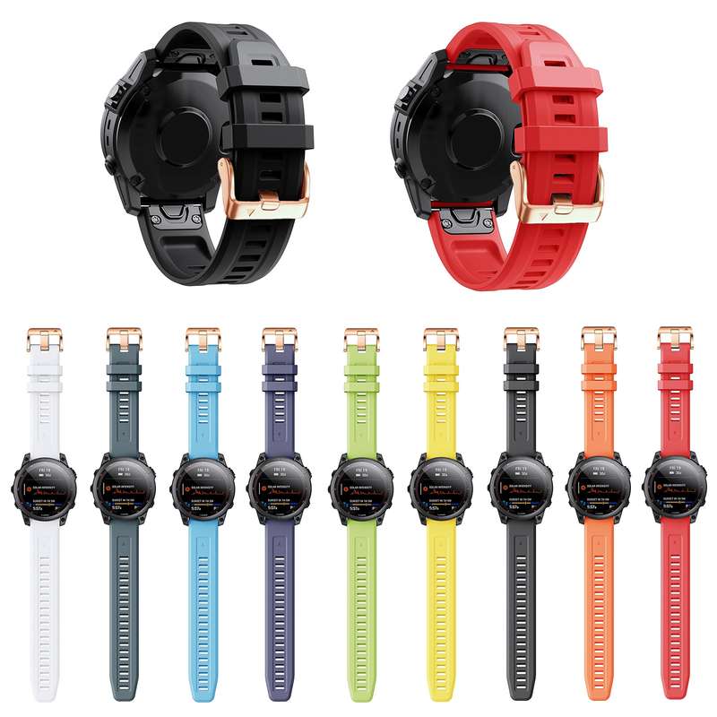 For Garmin Fenix 7S 20mm Rose Gold Buckle Silicone Watch Band(White)