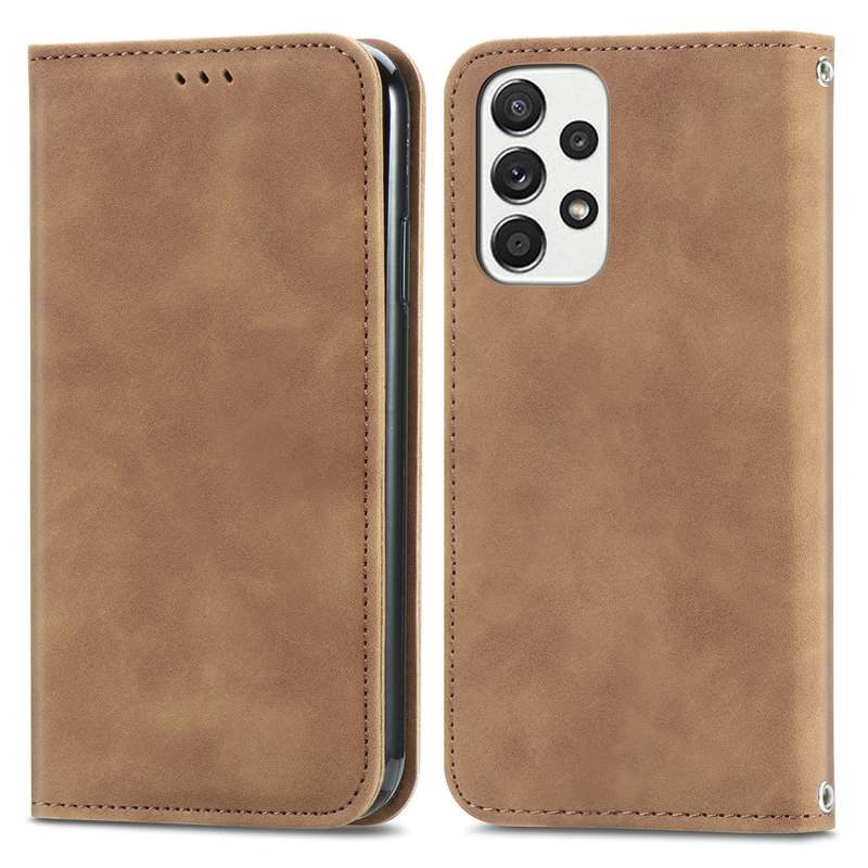 For Samsung Galaxy A73 5G Retro Skin Feel Magnetic Horizontal Flip Leather Phone Case(Gray)